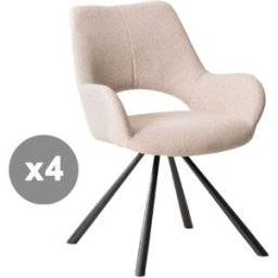 Meubles Cosy Conjunto de 4 sillas de comedor tela brazos patas de metal beige