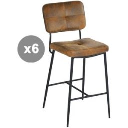 Meubles Cosy Conjunto de 6 taburetes de bar retro vintage tela poliéster marrón