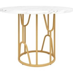 MODFU Mesa redonda 80 cm con efecto mármol y patas doradas