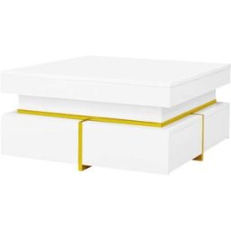 Urban Meuble Mesa de centro blanco brillante con cajones detalles dorados 70x70 cm