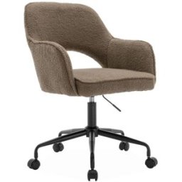 sweeek Silla de oficina con ruedas en borreguito y base negra, pardo
