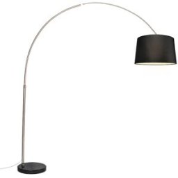QAZQA Lámpara de arco de acero con pantalla de tela negra 45 cm
