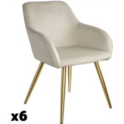 Tectake 6 sillas tapizadas terciopelo, versátil, combinable, crema/oro