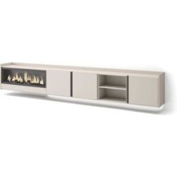 Skraut home Mueble tv efecto madera beige 315x35x50cm chimenea efecto fuego