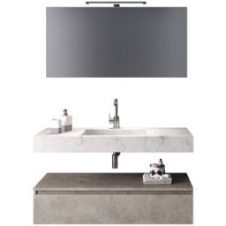 AQA DESIGN Mueble de baño 5 piezas en melamina mármol de carrara/piedra beige
