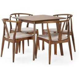 HOMN Juego de mesa 80x80 cm y 4 sillas de comedor color nogal