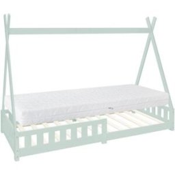 ML-Design Cama infantil tipi 90x200cm menta con colchón y tejado de tienda