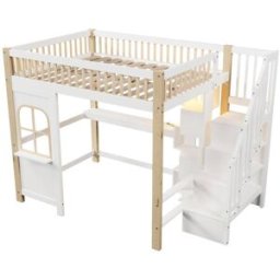 ComfortXL Cama alta infantil 140x200 cm con escritorio y LED blanca