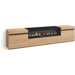Skraut home Mueble tv efecto madera roble y negro 200x35x45 chimenea efecto fuego