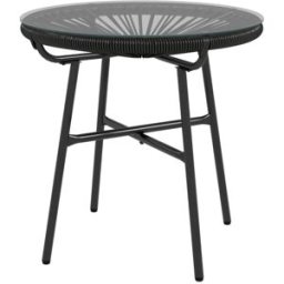 Urban Cocon Mesa de centro redonda de jardín de ratán pe y cristal, negro, 50 cm