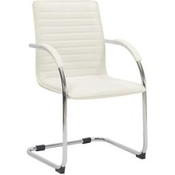 CLP Silla cantilever metálica con asiento en simil cuero blanco