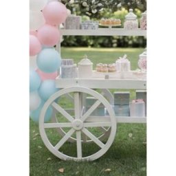 Regalos Miguel Carrito candy bar blanco en madera envejecida con 3 estantes