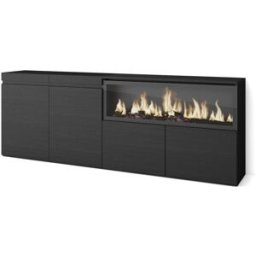 Skraut home Aparador efecto madera negro 208x35x75cm chimenea efecto fuego