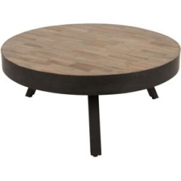 Mathi Design Mesa de centro redonda de madera y acero