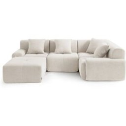 MILYsofa Sofá esquinero 4 plazas con chaise longue chenilla blanco marfil