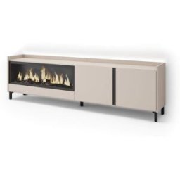 Skraut home Mueble tv efecto madera beige 212x35x61cm chimenea efecto fuego