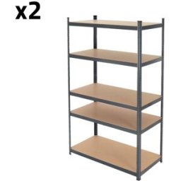ECD Germany Juego de 2 estanterías 200x100x60 cm metal encajable con 5 estantes
