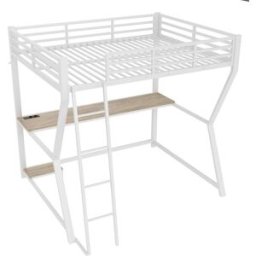 ComfortXL Cama alta infantil 140x200 cm con escritorio LED y USB blanca