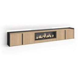 Skraut home Mueble tv efecto madera roble y negro 315x35x50 chimenea efecto fuego