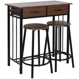 NIYLO Conjunto de mesa y 2 taburetes de acero negro