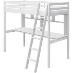 Furnlux Cama loft de madera maciza de pino color blanco 90x200