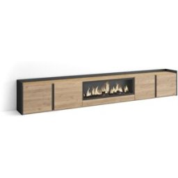 Skraut home Mueble tv efecto madera roble negro 315x35x50cm chimenea efecto fuego