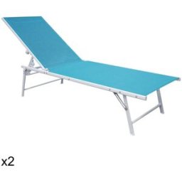 Happy Garden Lote de 2 tumbonas plegables de acero blanco y textileno azul claro