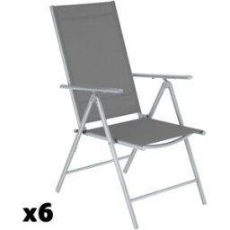 Tectake 6 sillas de jardín de acero, reclinables, 54,5x65x107,5 cm, plateado