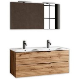 AQA DESIGN Mueble de baño con espejo de doble lavabo 5 piezas en mdf roble