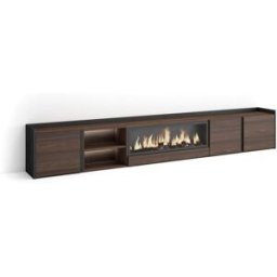 Skraut home Mueble tv efecto madera roble negro 315x35x50cm chimenea efecto fuego