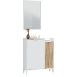 duehome Mueble recibidor de 2 puertas y un espejo 77 cm blanco natur