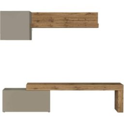 Whous Conjunto de mueble TV 180/260 cm efecto madera color topo mate / roble