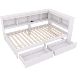 MODFU Cama infantil con 2 cajones de aglomerado 90x200 cm, blanca
