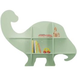sweeek Estantería de pared dinosaurio con 5 espacios de almacenamiento, verde