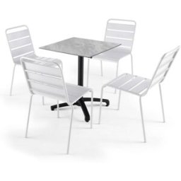 Oviala Mesa de jardín de mártaupe laminado y conjunto de 4 sillas blancas