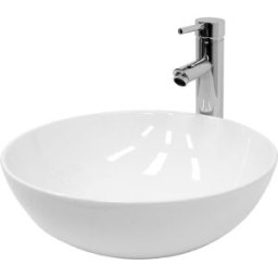 ECD Germany Lavabo blanco redondo de cerámica con desagüe plateado