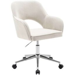 sweeek Silla de oficina de pana fina con ruedas y base cromada, blanco roto