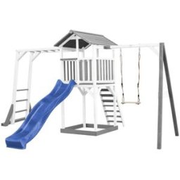 Axi Parque infantil con tobogán azul, arenero, madera, blanco/gris