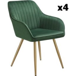 Tectake 4 sillas de comedor, aterciopeladas, 58 x 62 x 82 cm, verde oscuro/oro
