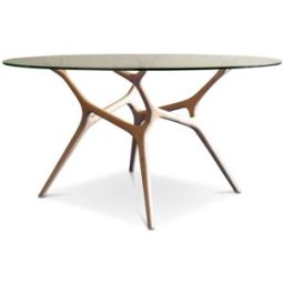 PIB Mesa redonda de cristal y fresno beige 8 pl