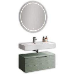 AQA DESIGN Mueble de baño con espejo de 3 piezas en mdf verde salvia
