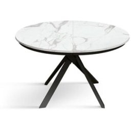 Konte.Design Mesa redonda de madera blanca, patas negras, ø120xh75,3-170x120x75,3