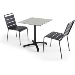 Oviala Mesa de conjunto laminado de hormigón claro y 2 sillas grises
