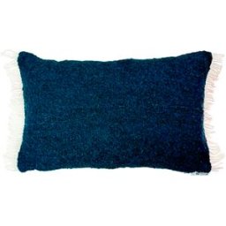 TAPIDECOR Cojín exterior bouclé azul con fleco rizado relleno premium 60x40