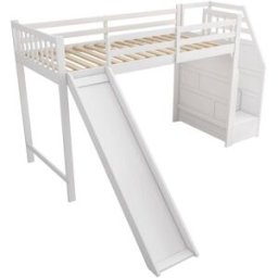 ComfortXL Cama alta infantil 90x200 cm con tobogán blanca