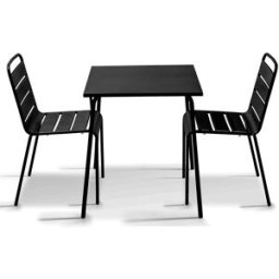 Oviala Conjunto mesa de jardín cuadrada y 2 sillas negro