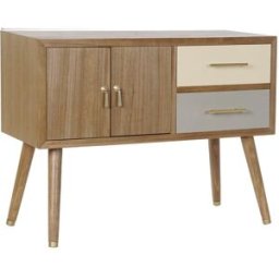 NIYLO Mueble tv de paulownia y acero gris 90x34x66 cm
