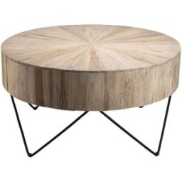 MACABANE Mesa de centro redonda de madera de teca y patas de metal negro d90