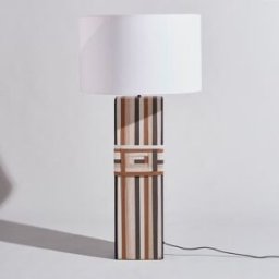 Maisons du Monde Lámpara de pie trenzada beige y marrón con pantalla de algodón y lino