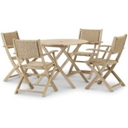Defora Home Conjunto mesa plegable redonda 90cm + 4 sillones ratán sintético